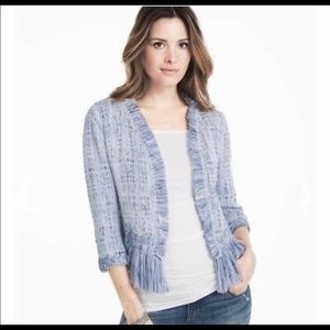 WHBM Blue Fringe Sweater Jacket